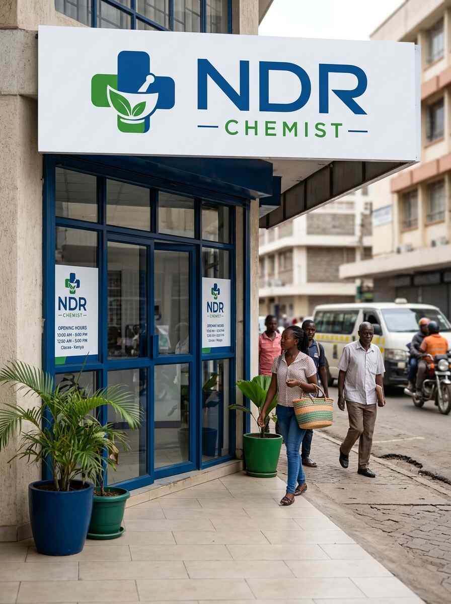 NDR Chemist storefront on the street in Makindu during the day